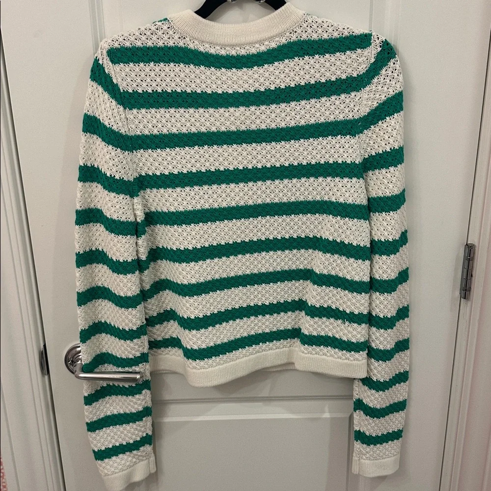 NWT Draper James Rita crewneck green & white striped cardigan size large - Picture 5 of 7